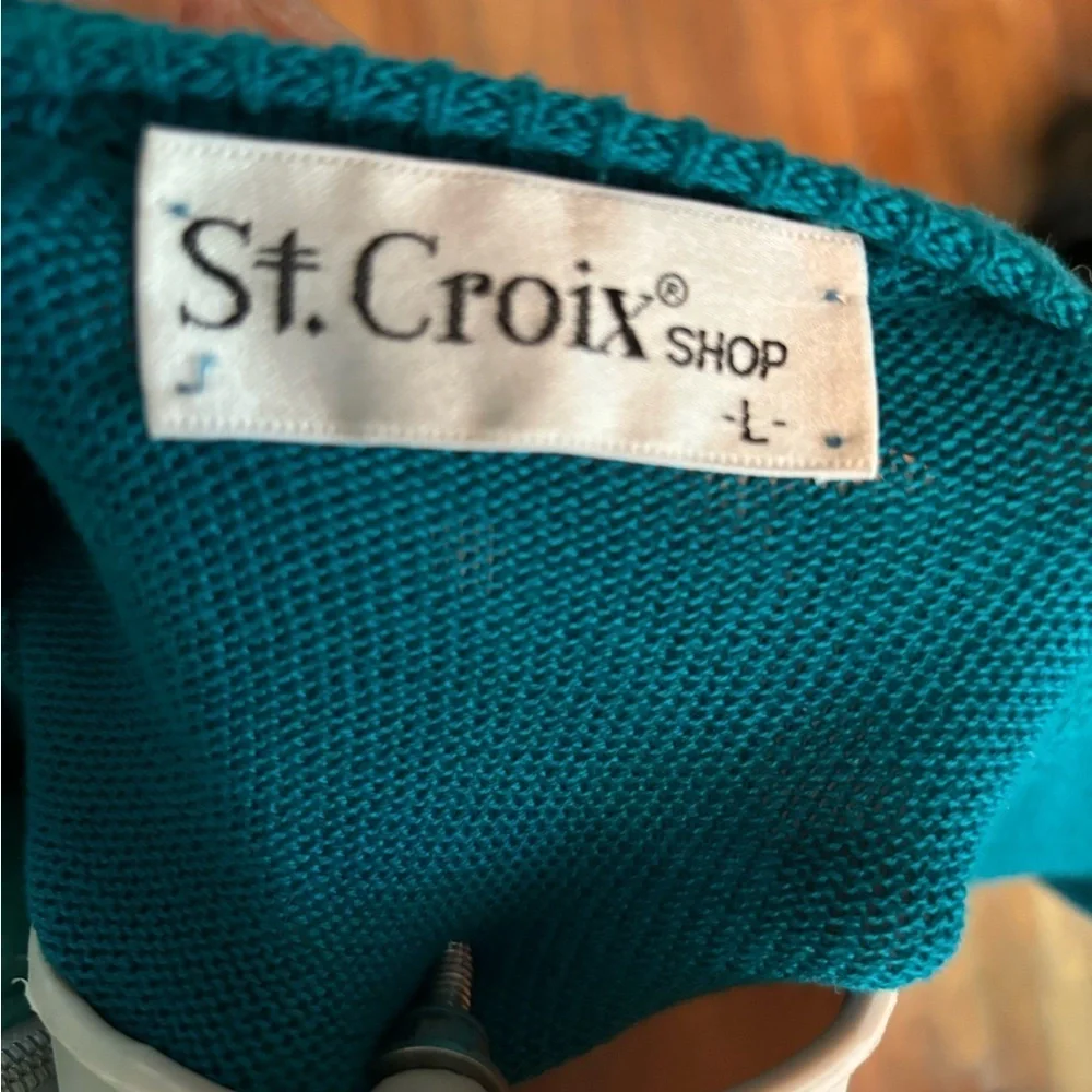 Vintage St. Croix Shop Geometric Pattern Knit Teal Sweater Size Large - Picture 4 of 7